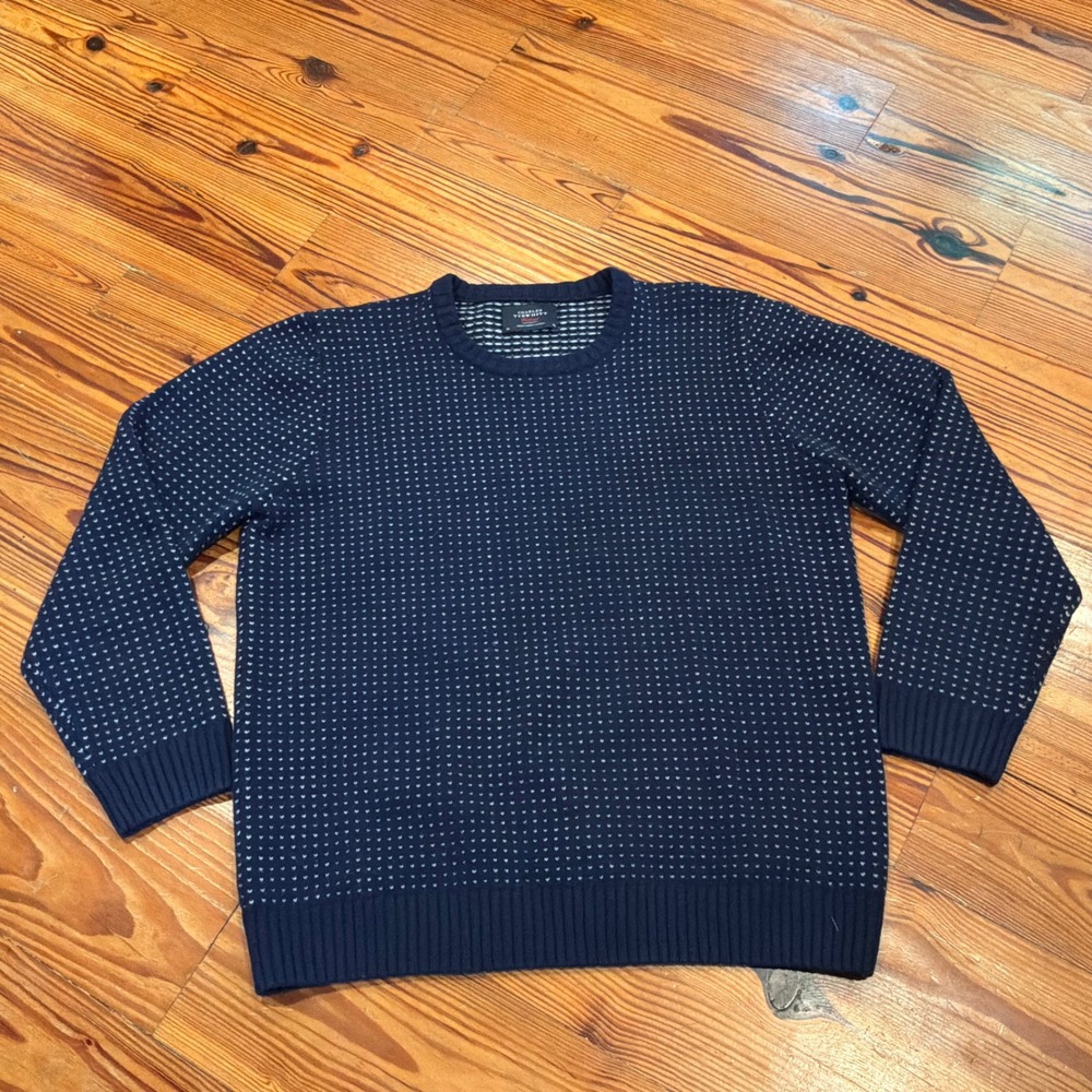 Charles Tyrwhitt Mens XL Navy Extrafine Merino Wool Birdseye Sweater Fisherman